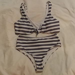 Sunny Co. Med gray/white striped bikini